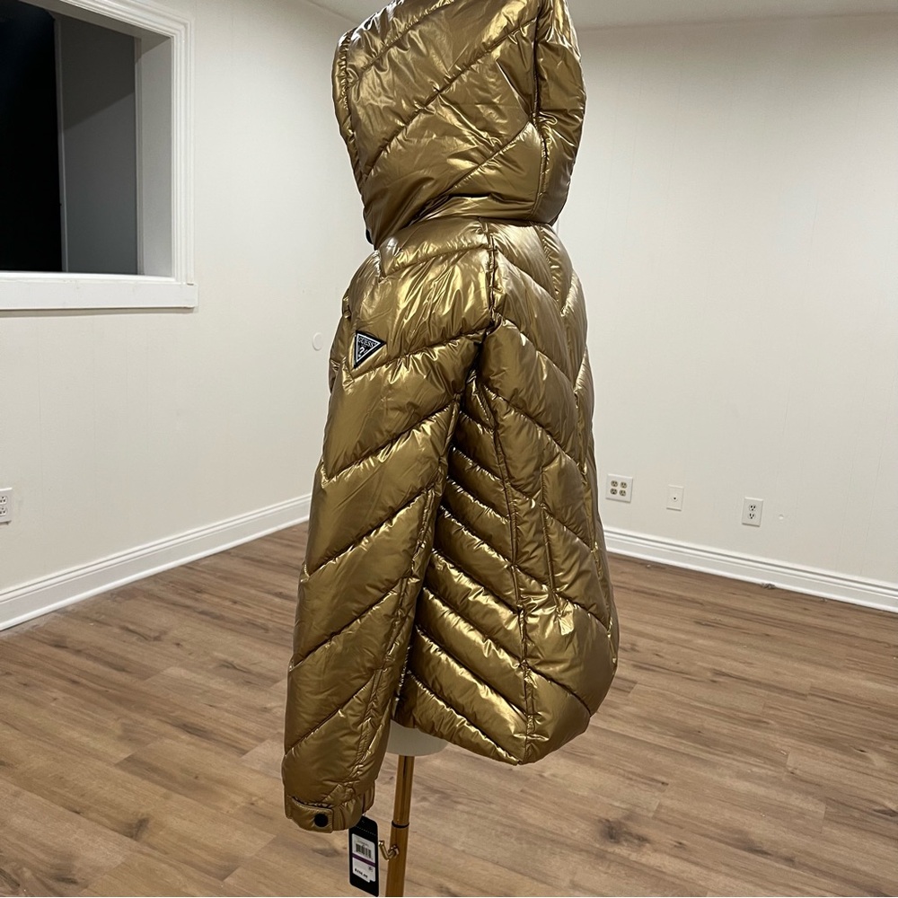 GUESS Metallic Gold Quilted Hooded Puffer Coat Women XXL/2X Zip NWT - Picture 6 of 16